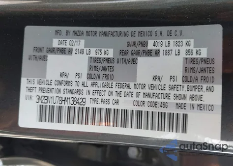 2017 Mazda Mazda3 Sport from USA, damaged, VIN 3MZBN1U78HM138429